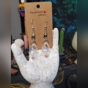 Handmade Irridescent Flower Chandelier Earrings With Sterling Silver Hooks
